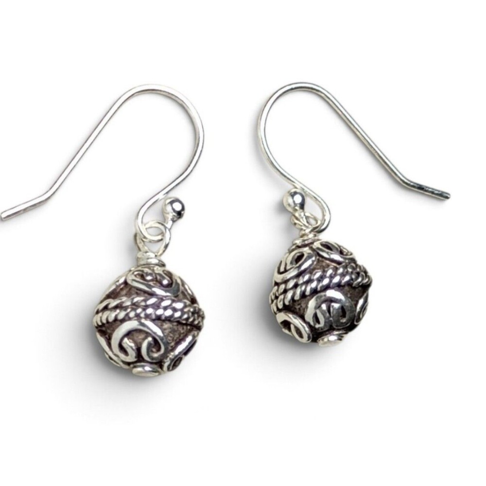 Sterling Silver Bali Bead Dangle Earrings